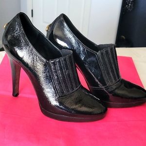 BCBG Max Azaria patent leather black angle boot heels size 8.5
